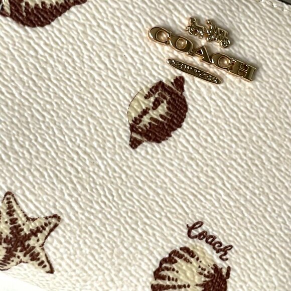 Coach Snap Wallet ID Shell Print CBO73 White Brown Small Billfold ORGPKG Charm - Picture 8 of 8